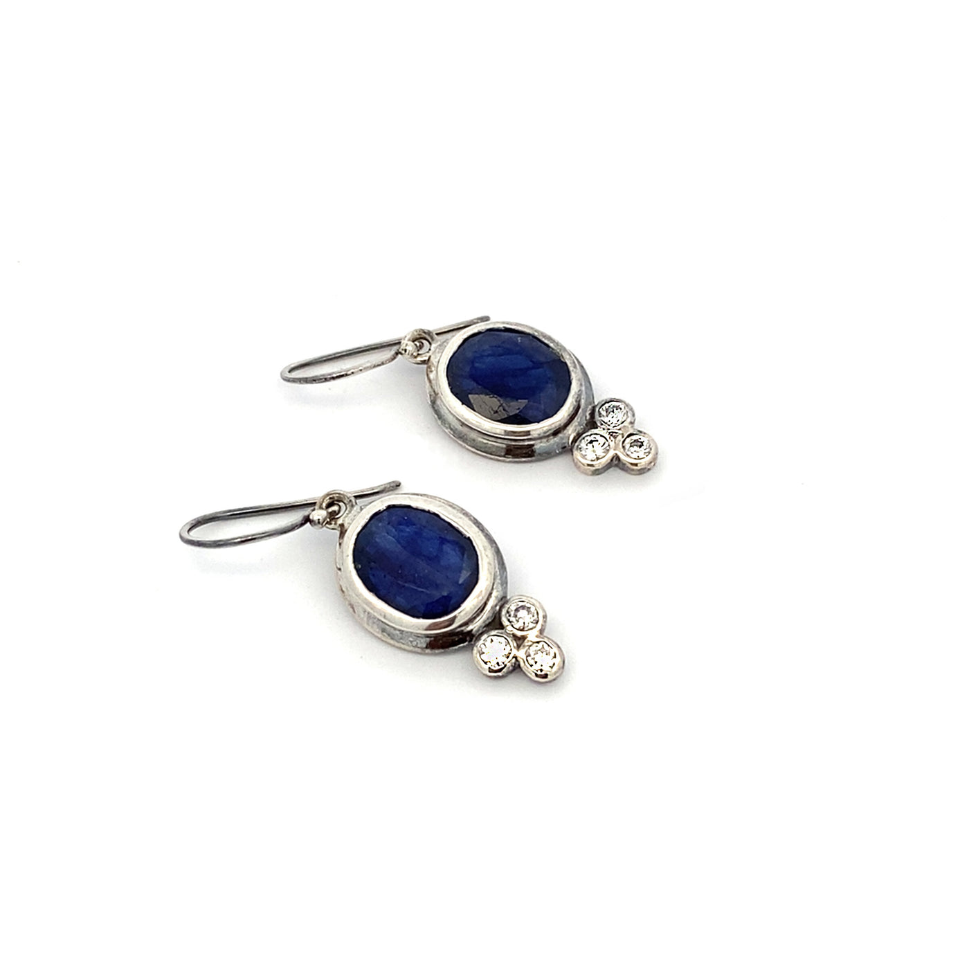 Silver Sapphire & Diamond Earrings