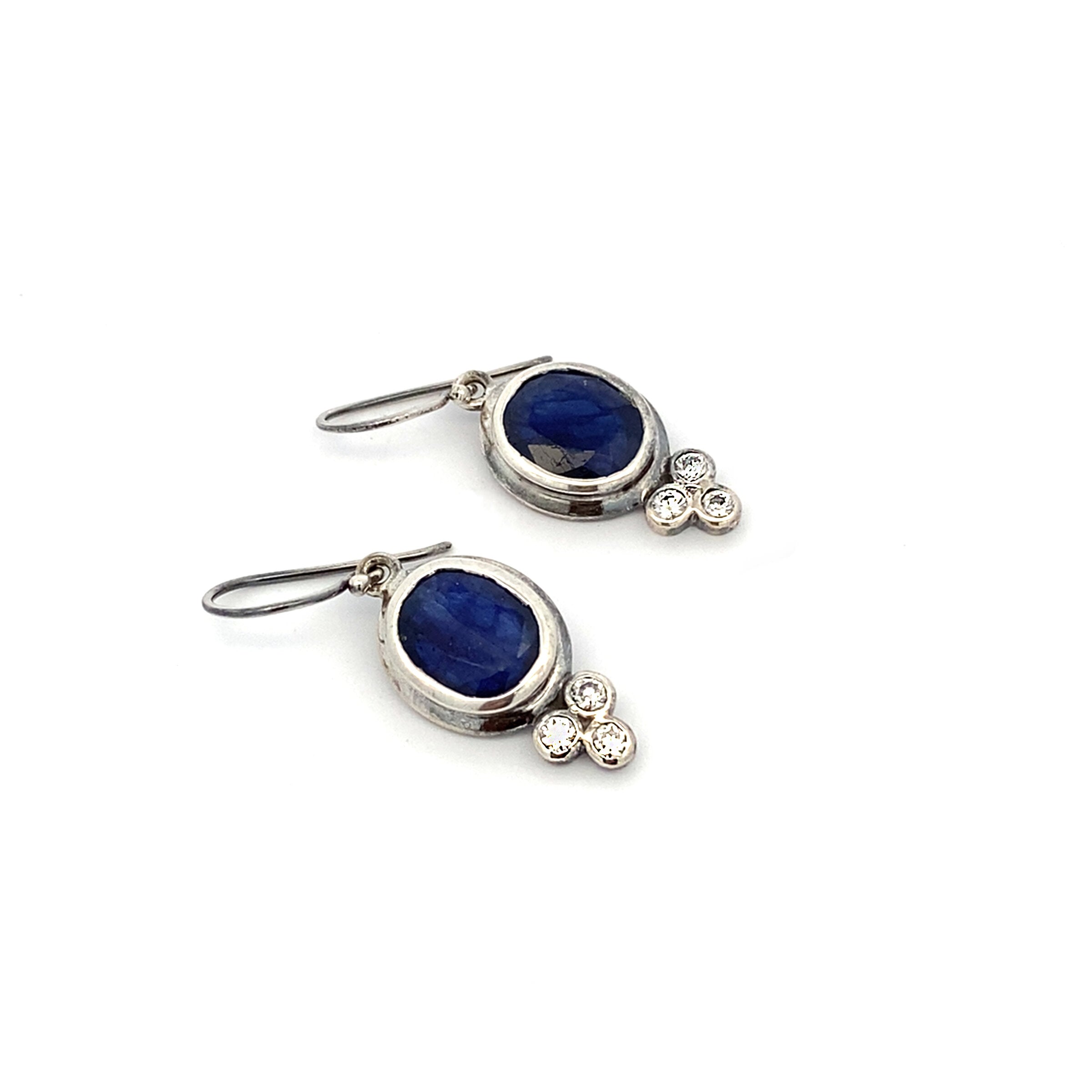 Silver Sapphire & Diamond Earrings