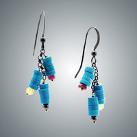 Turquoise, Ruby, Hematite and Sterling Silver Earrings