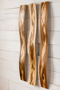 left to right: Walnut edge, flame birch edge, Cherry edge