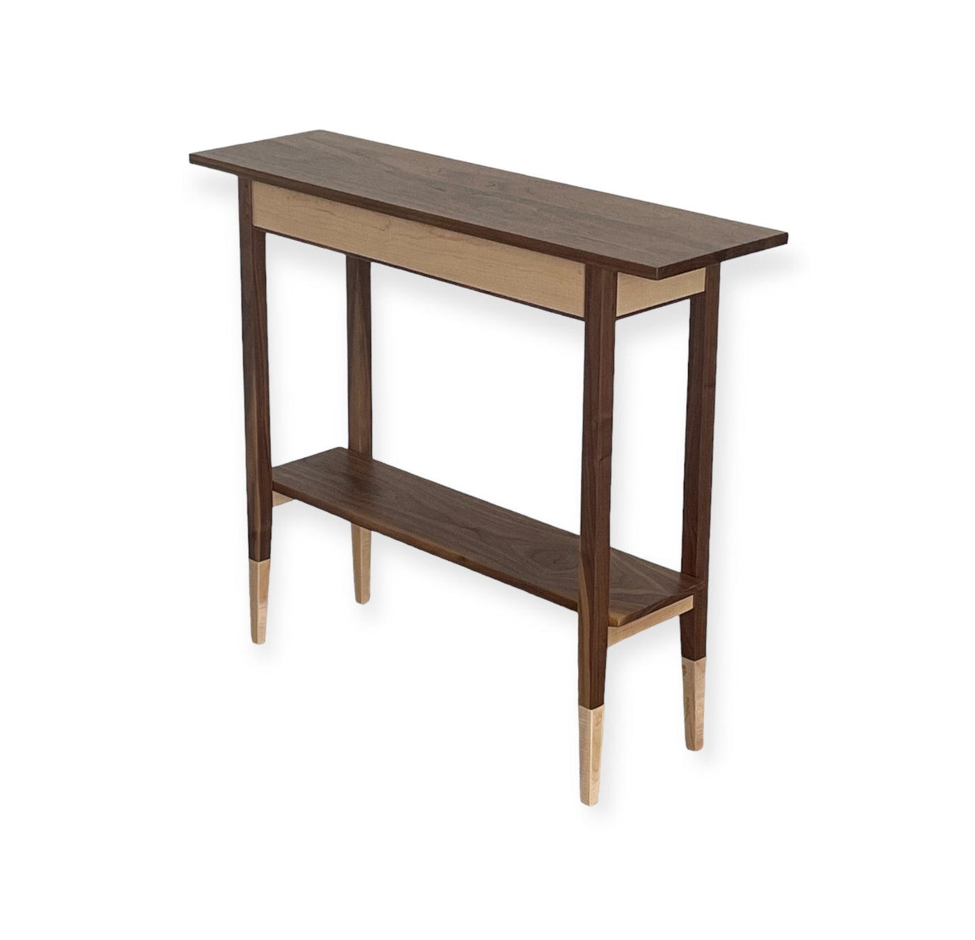 Walnut and Tiger Maple Console Table with Shelf