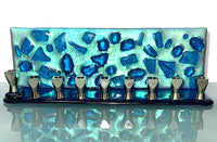 Turquoise and Blue Dichroic Menorah
