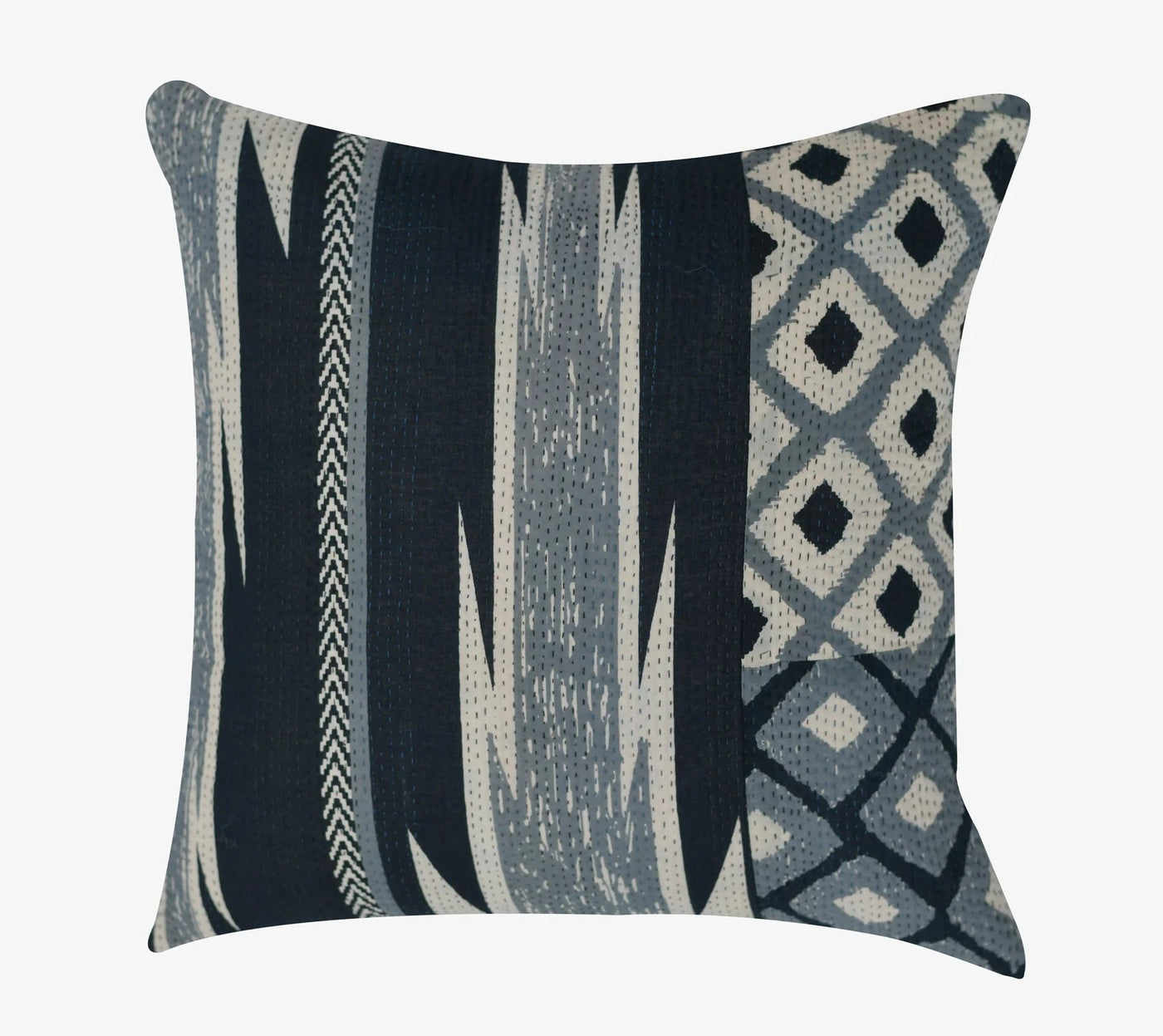 Monotone Ikat Vintage Kantha Square Pillow