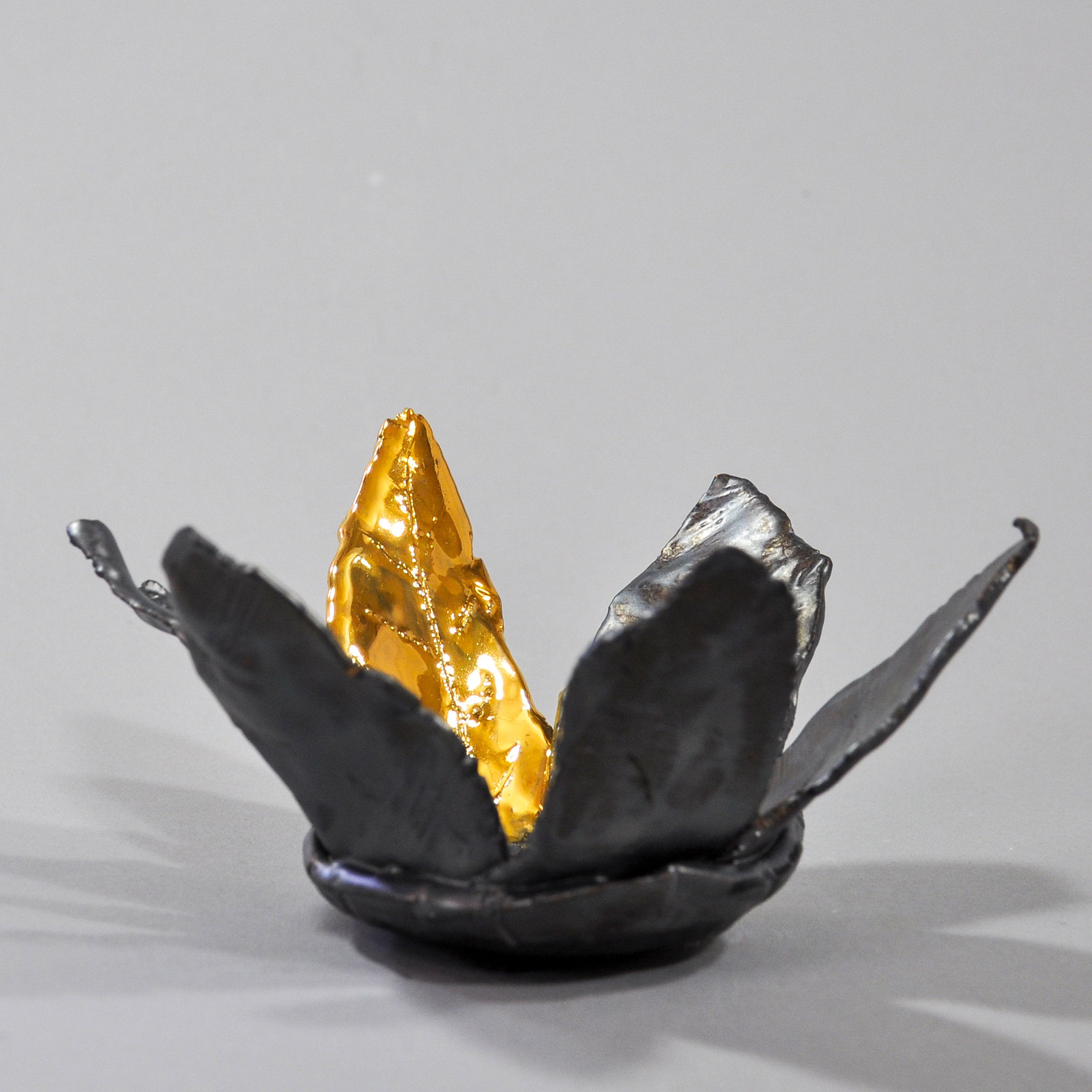 Ceramic Pewter Crown Bowl with Gold Leaf
