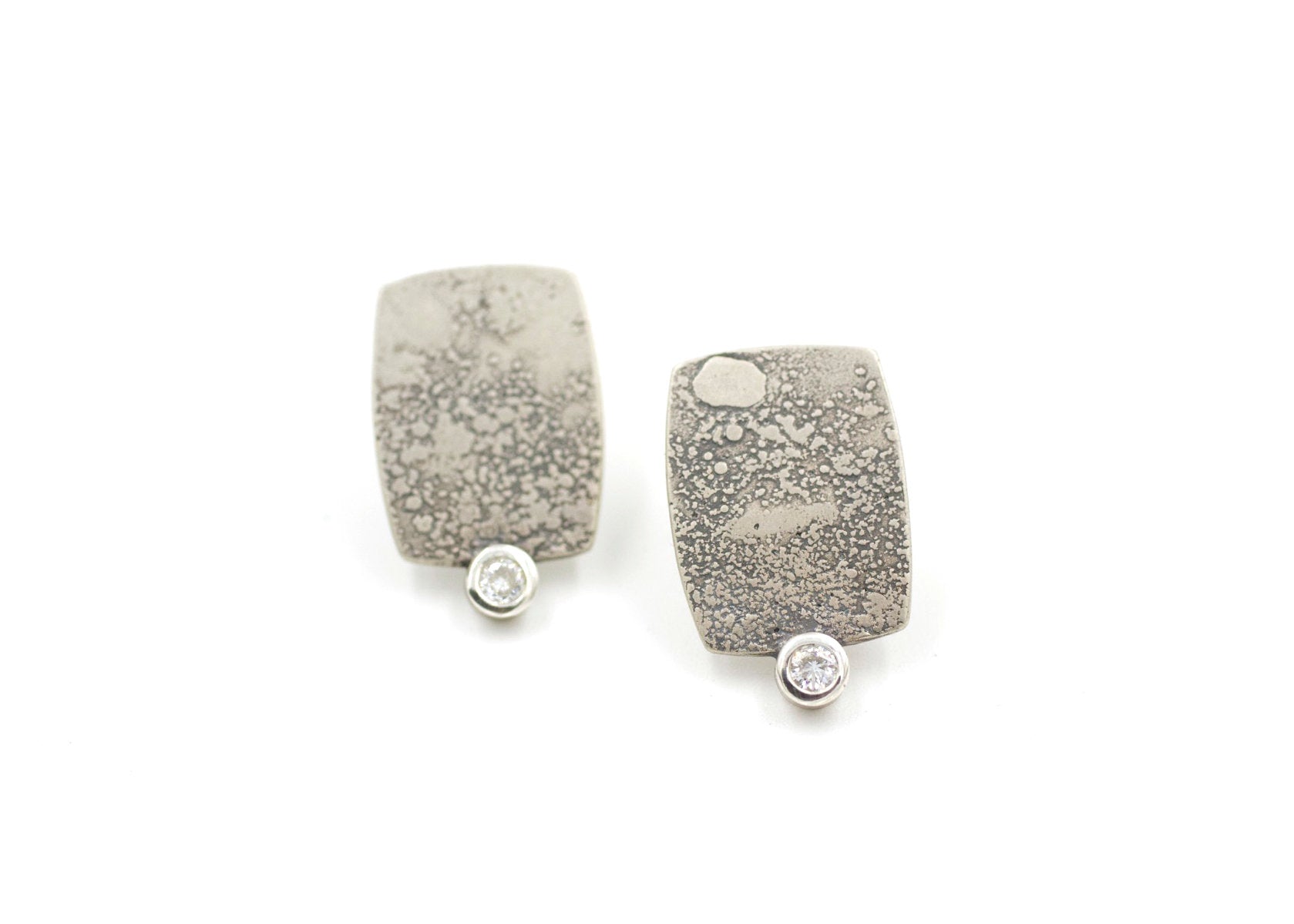 Sterling Silver Rectangle Lichen Texture Moissanite Earrings