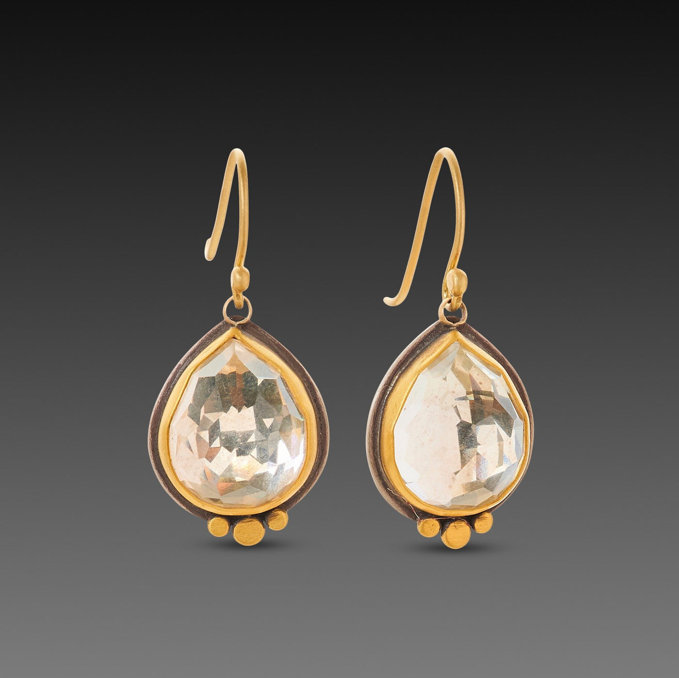 Clear Topaz & 22k Gold Trios Earrings