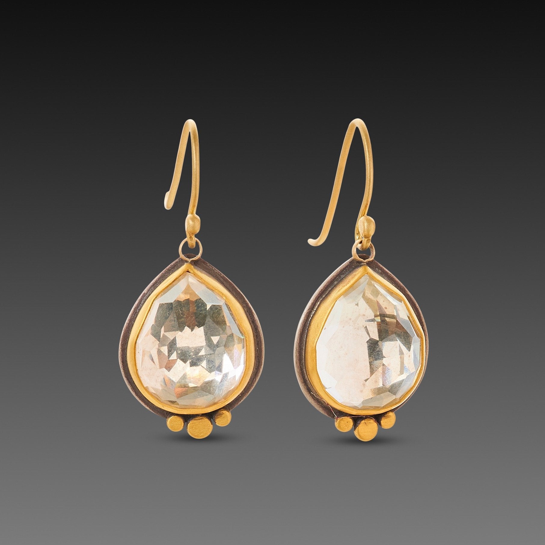 Clear Topaz & 22k Gold Trios Earrings
