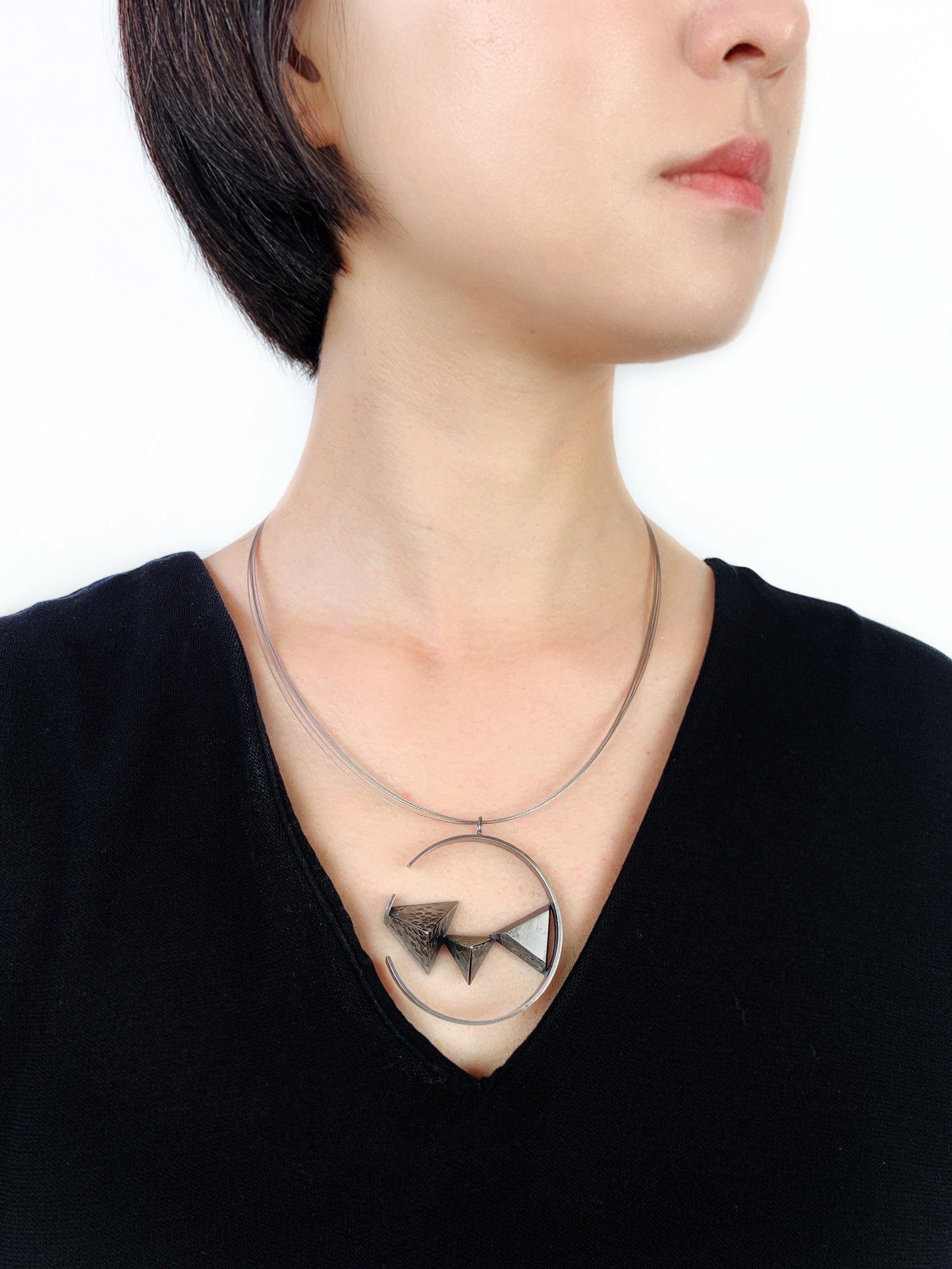 Oxidized Circled Triangles Necklace