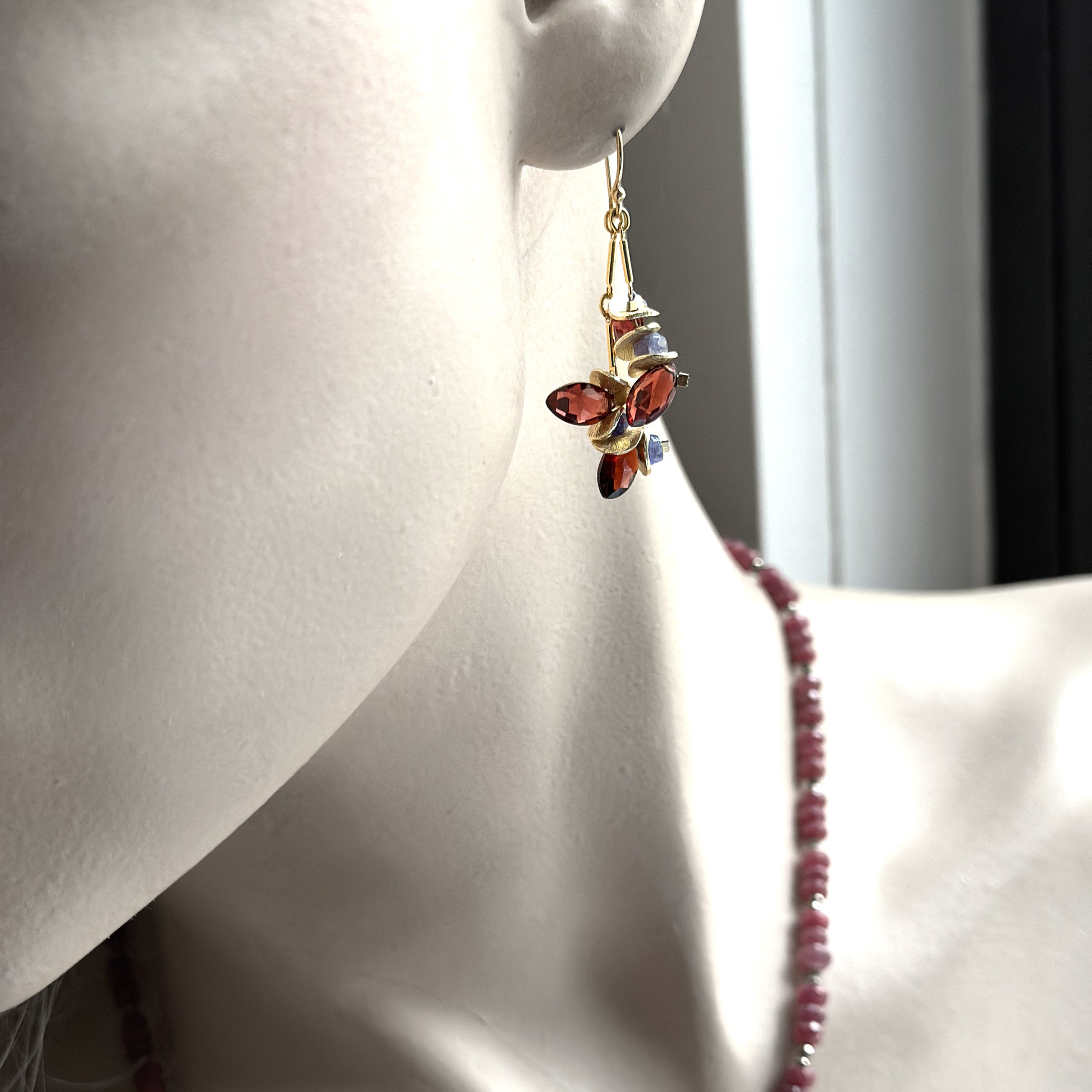Signature Garnet Marquise and Tanzanite Gold Earrings