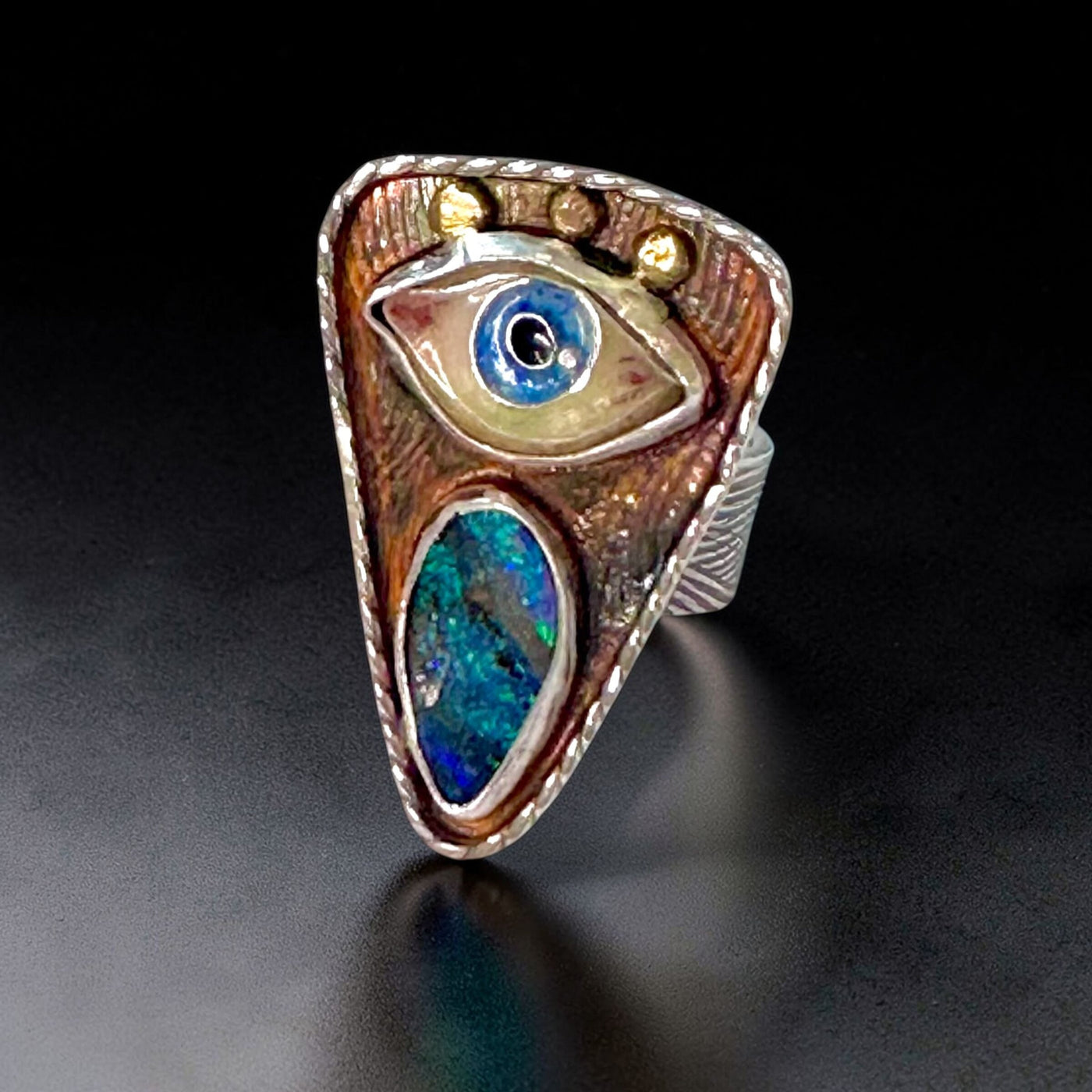 Evil Eye Talisman Ring with Boulder Opal