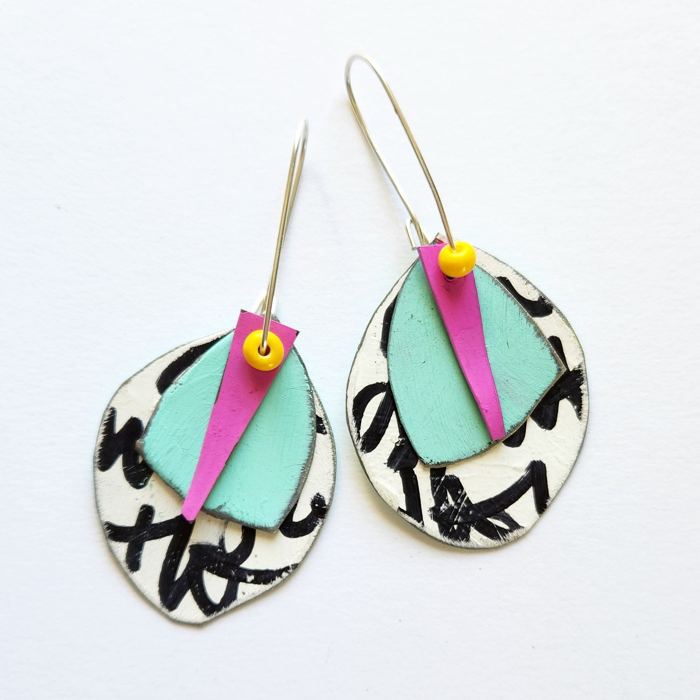 Black & White Doodle Disk Earrings