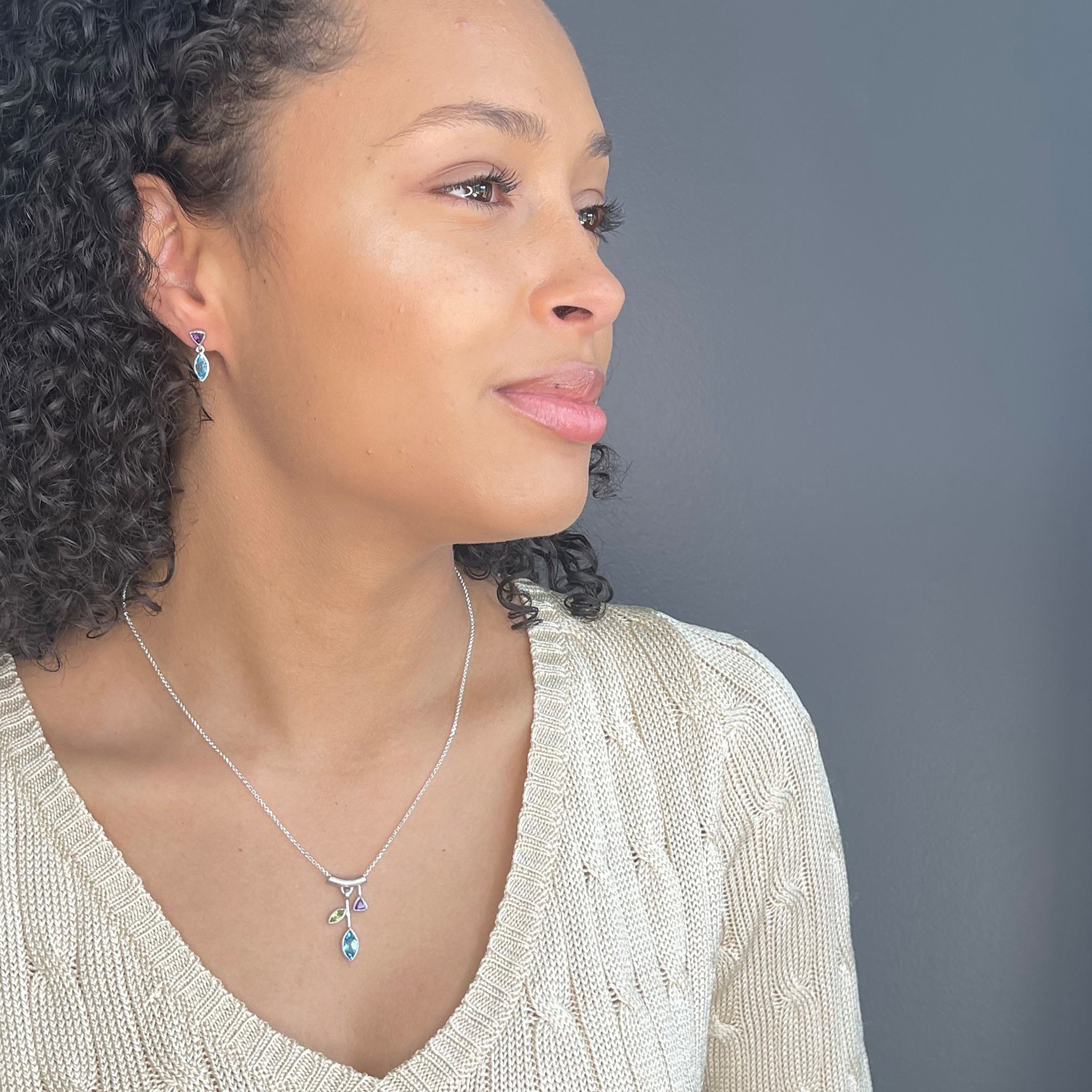 Small Blue Topaz Petal Necklace