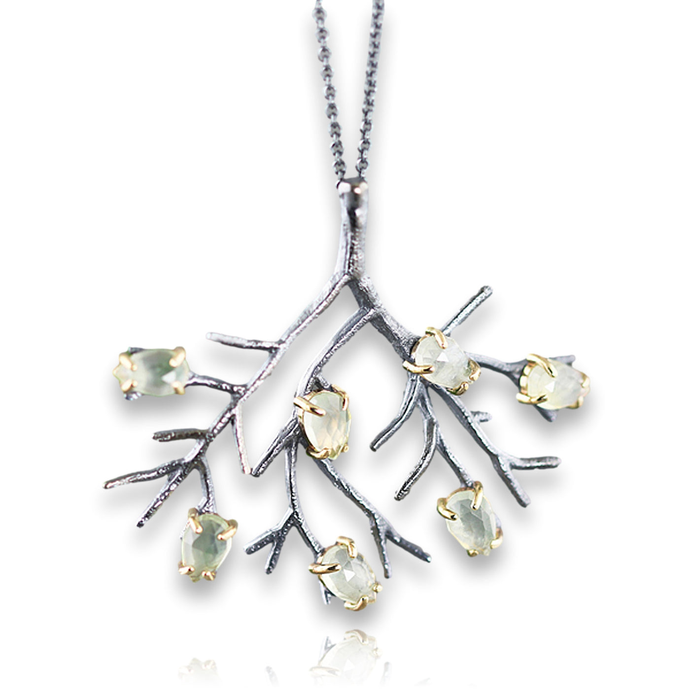 Oxidized Silver and Prehnite Tree Pendant