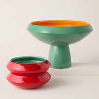 Seafoam and Tangerine Pedestal Bowl, Scarlet and Seafoam Latitude Bowl
