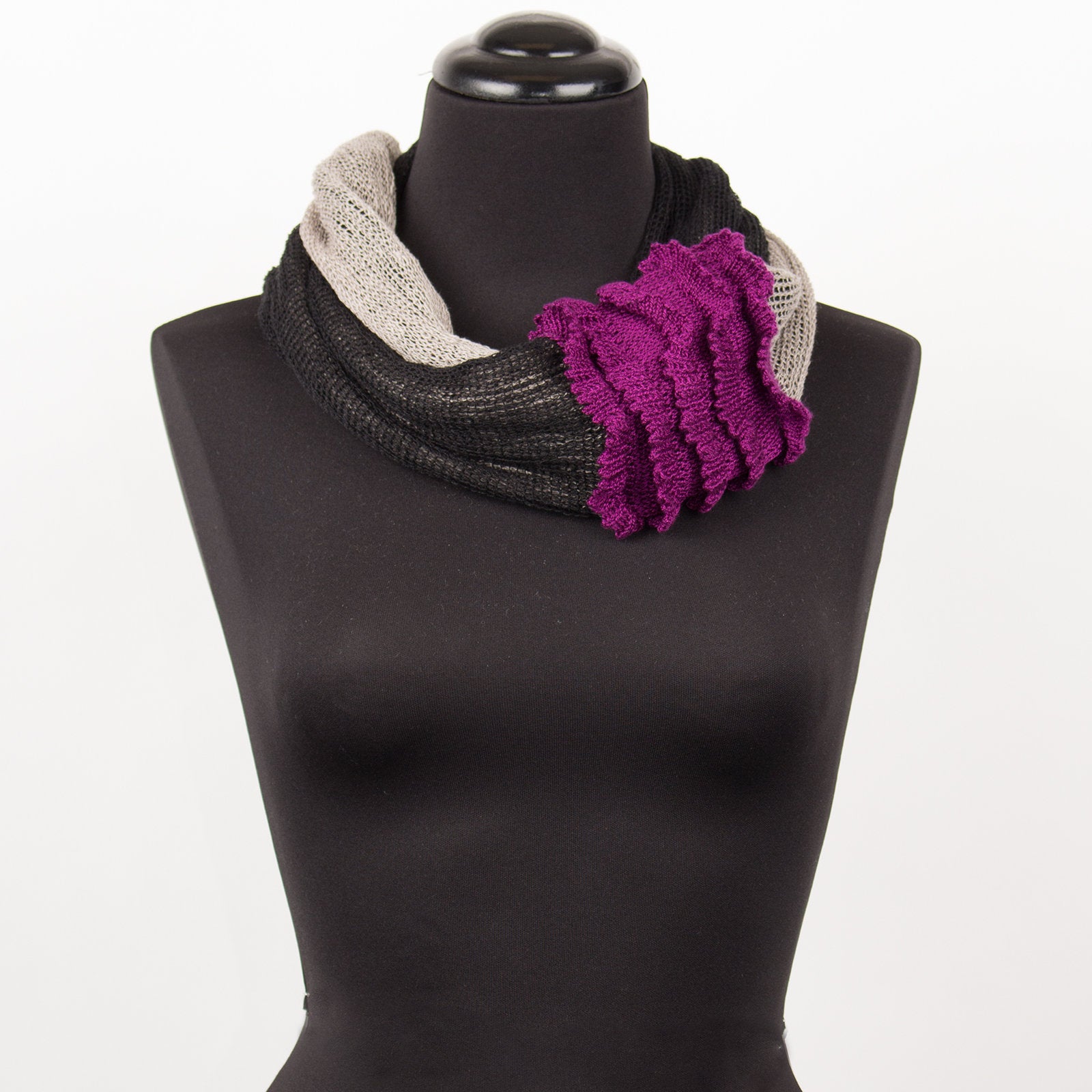 plum, black, and silver