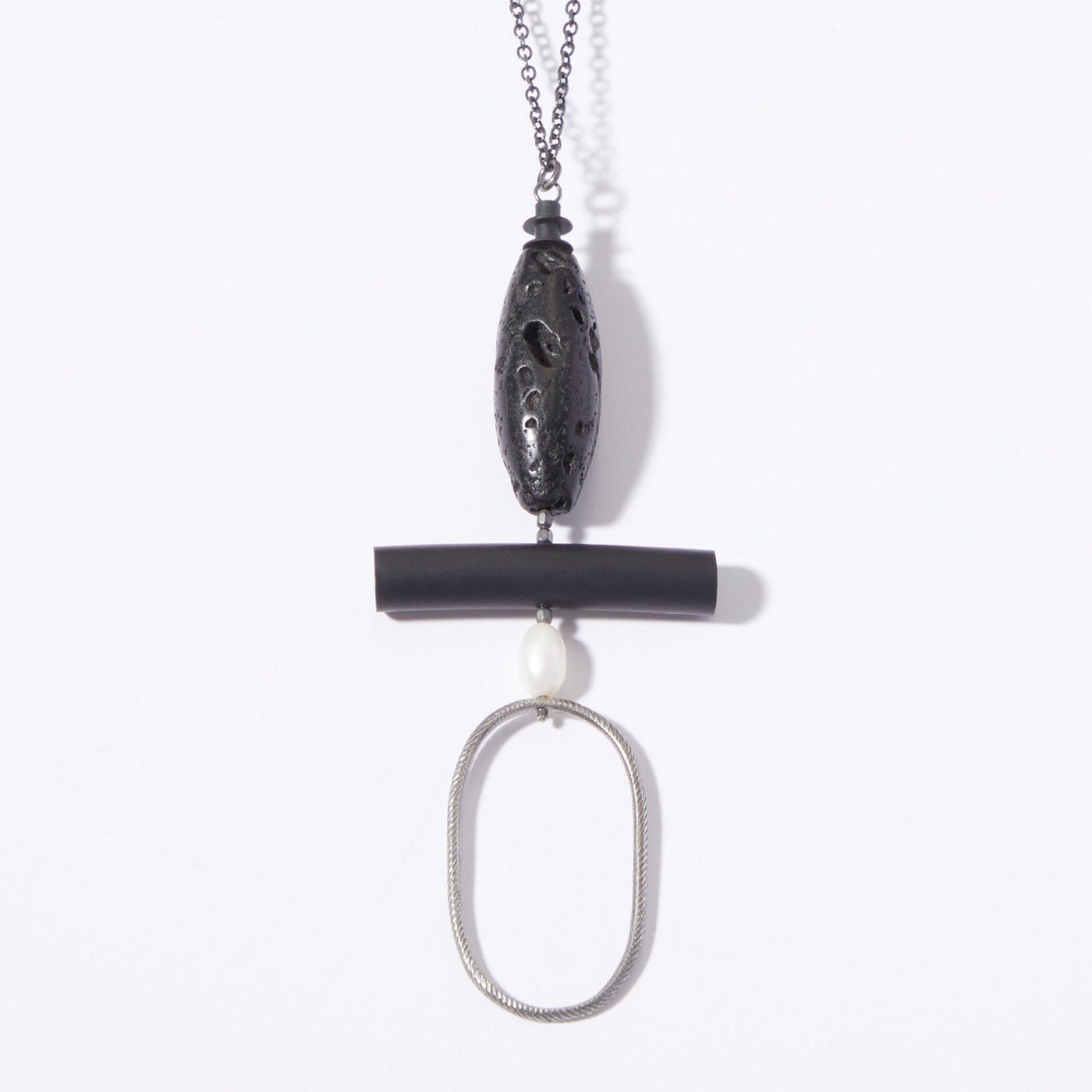 Oval and Black Stone Necklace