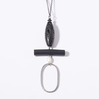 Oval and Black Stone Necklace