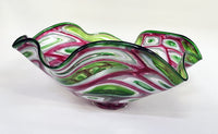 Pink, Green, and White Mosaic Ruffled Bowl