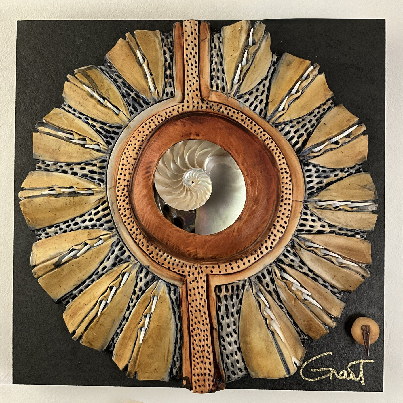 Windows to the Earth - Gold Petals with Nautilus Shell