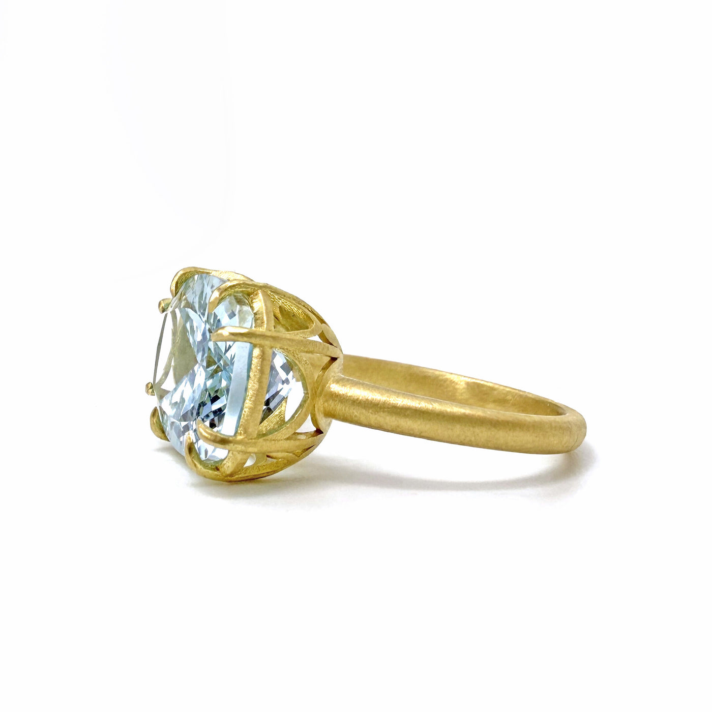 Cushion-Cut Aquamarine Aqueduct Ring