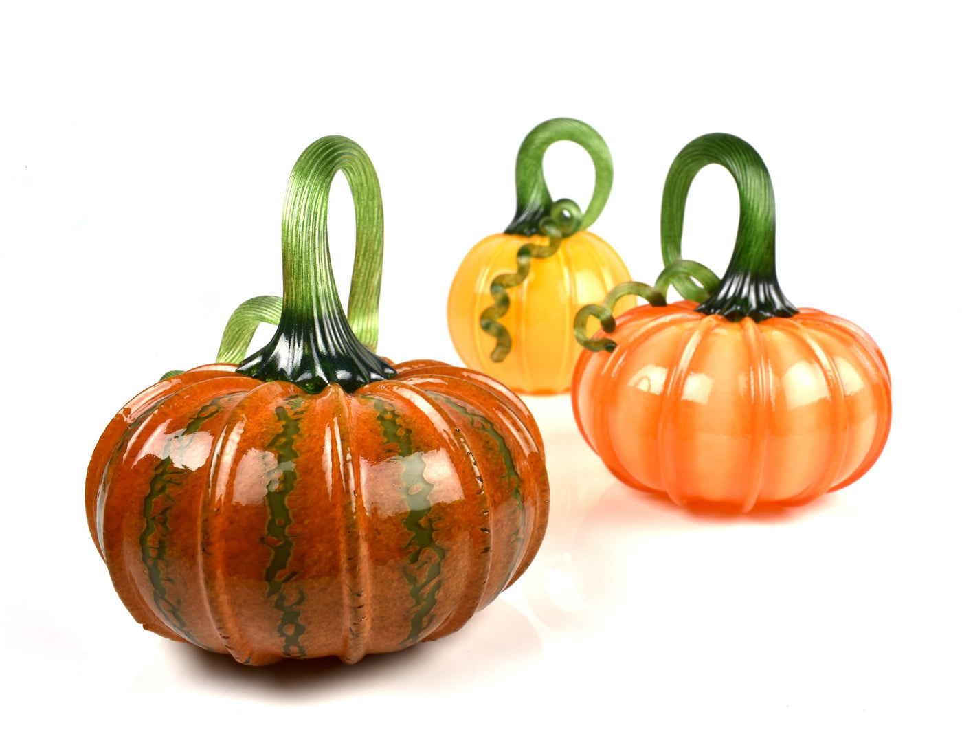 front to back: orange green crackle, bright orange, Deep Yellow