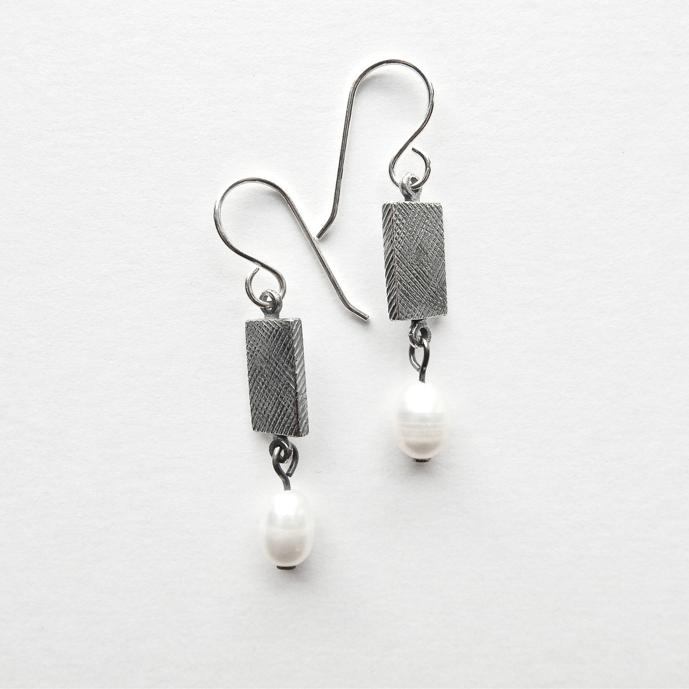 Pearl & Silver Rectangle Earrings