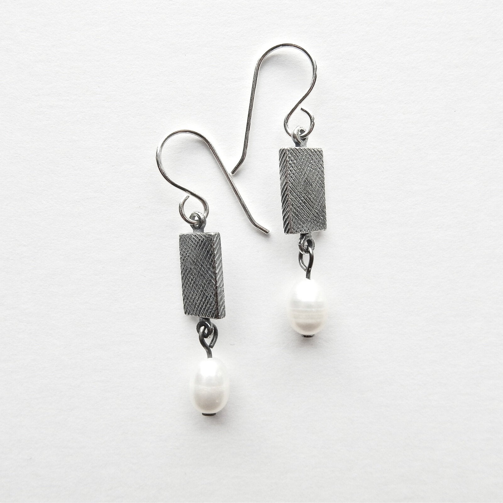 Pearl & Silver Rectangle Earrings