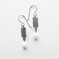 Pearl & Silver Rectangle Earrings