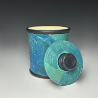Painterly Lidded Jar in Blue Green Split