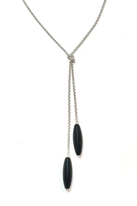 Long Tri-Sided Onyx Drop Silver Necklace