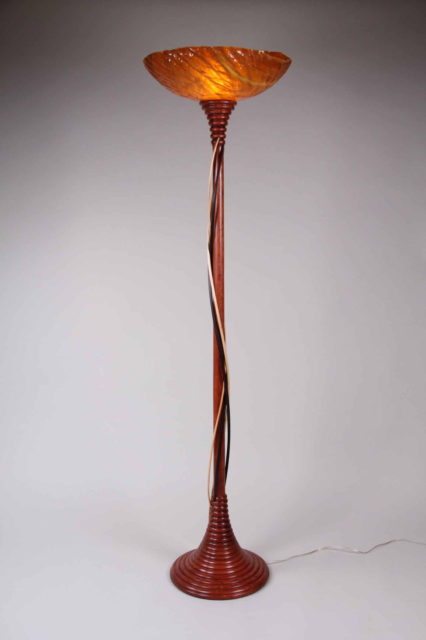 Bubinga Honeycomb Torchiere with Walnut and Maple Tendrils