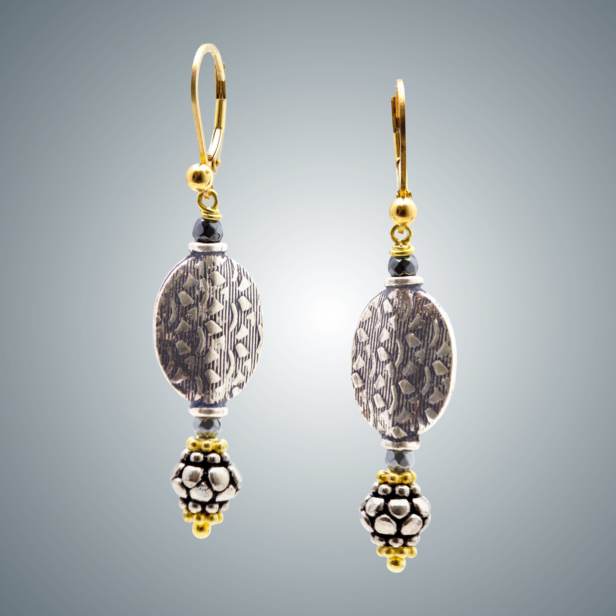 Patterned Sterling Silver and Hematite Earrings