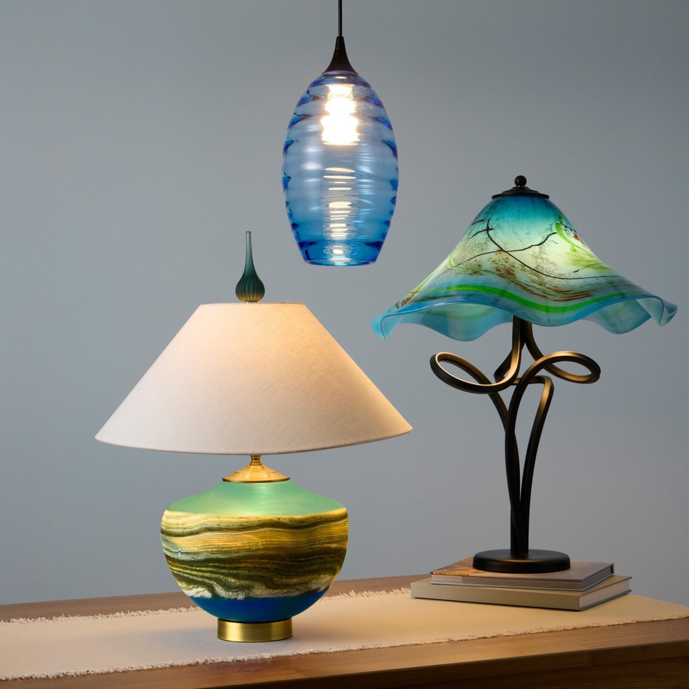 Bay Blue Fluted Spiral Lamp