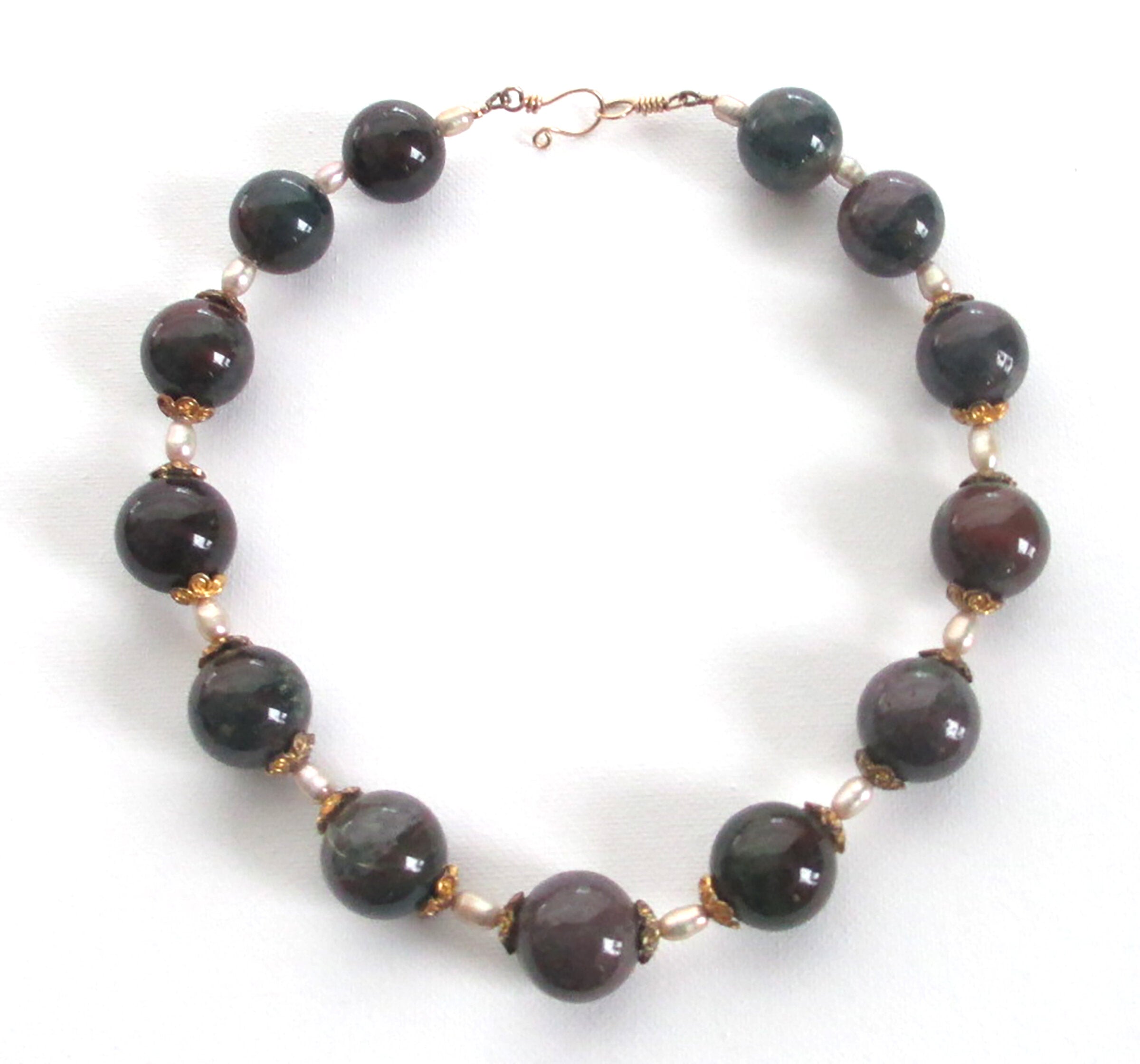 Fancy Jasper, Pearl and Vermeil necklace