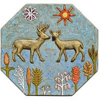 Dear Deer Ceramic Wall Sculpture Tile in Turquoise