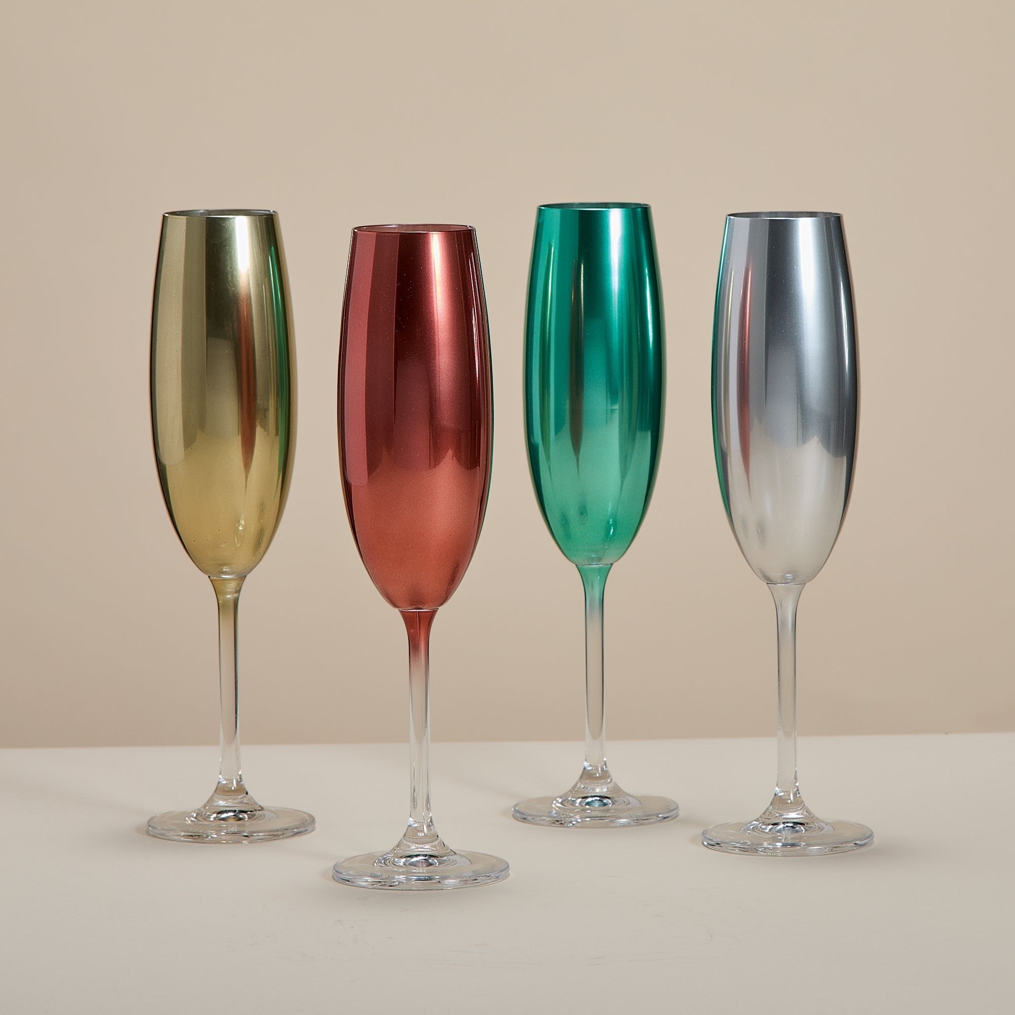 Traditional Hues Metallic Champagne Flutes, Set of 4