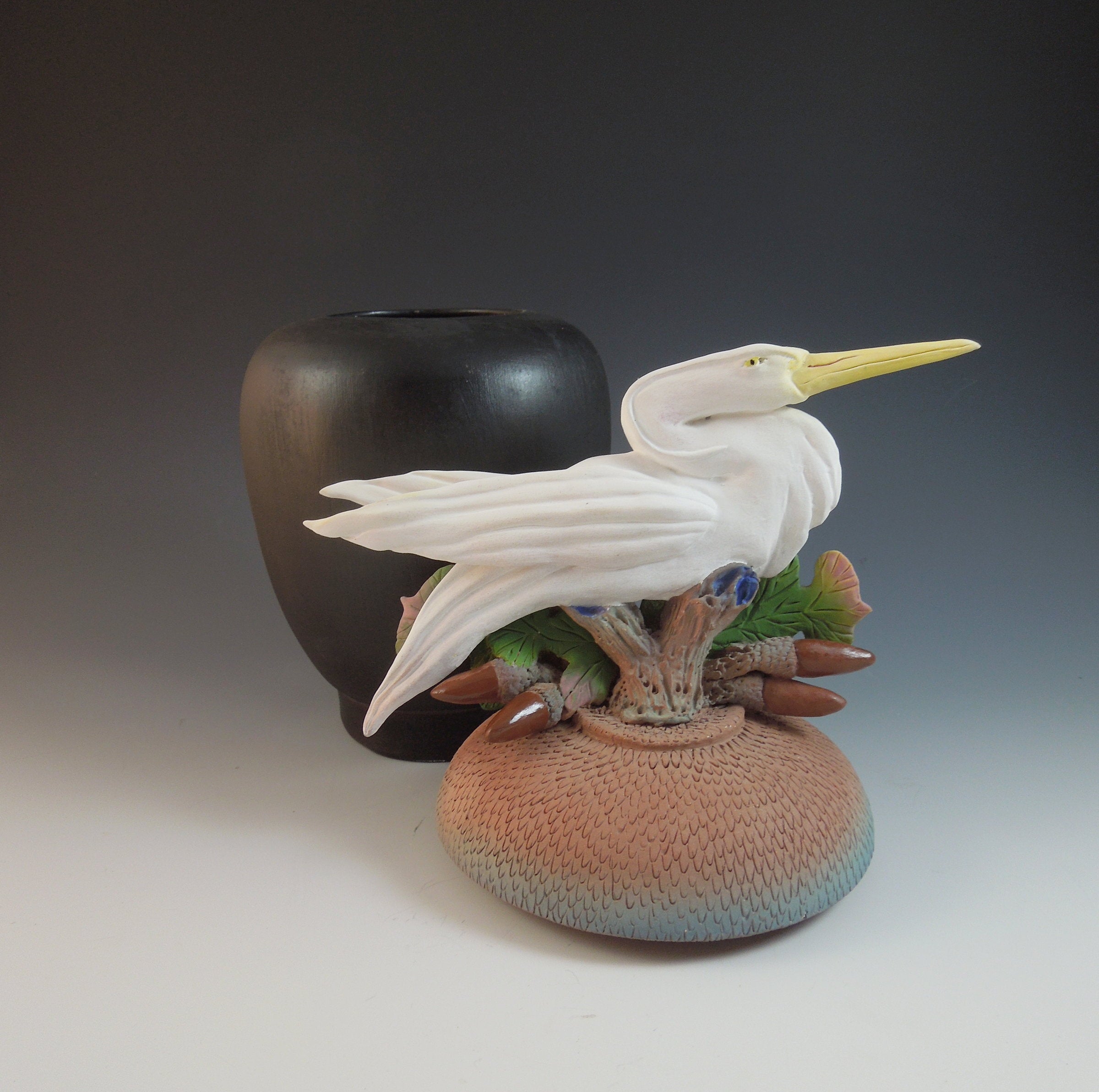Heron on Black Acorn Box