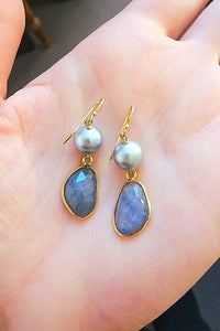 Blue-Gray Sapphire & Tahitian Pearl Earrings
