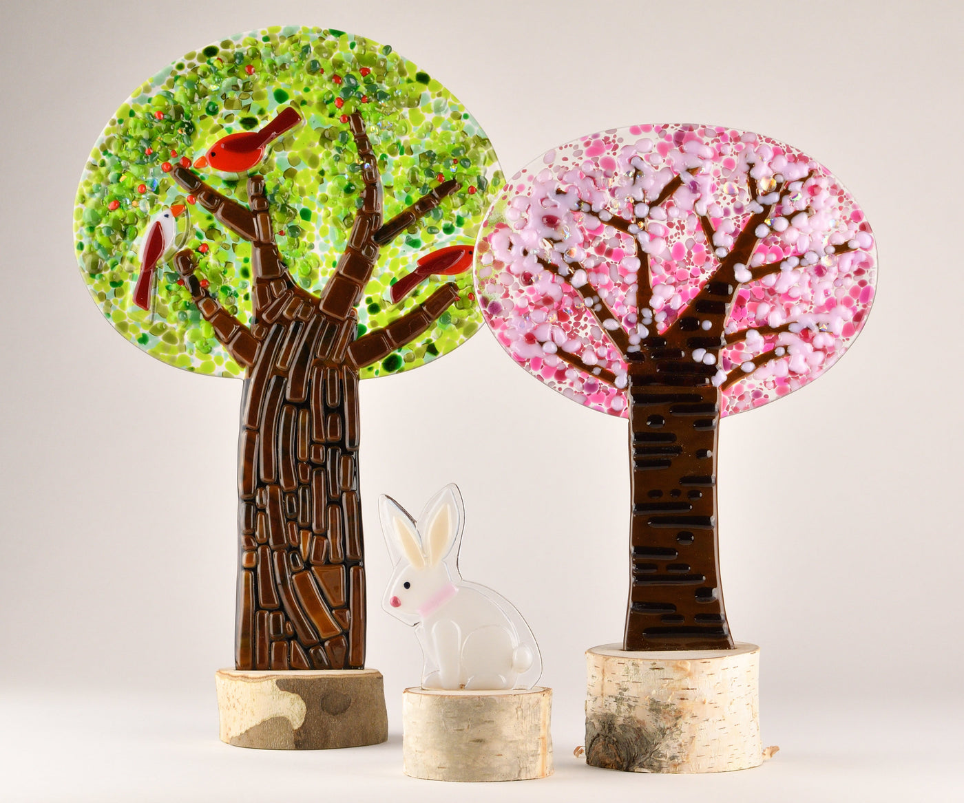 left to right: birdberry tree, honey bunny, blush blossom tree