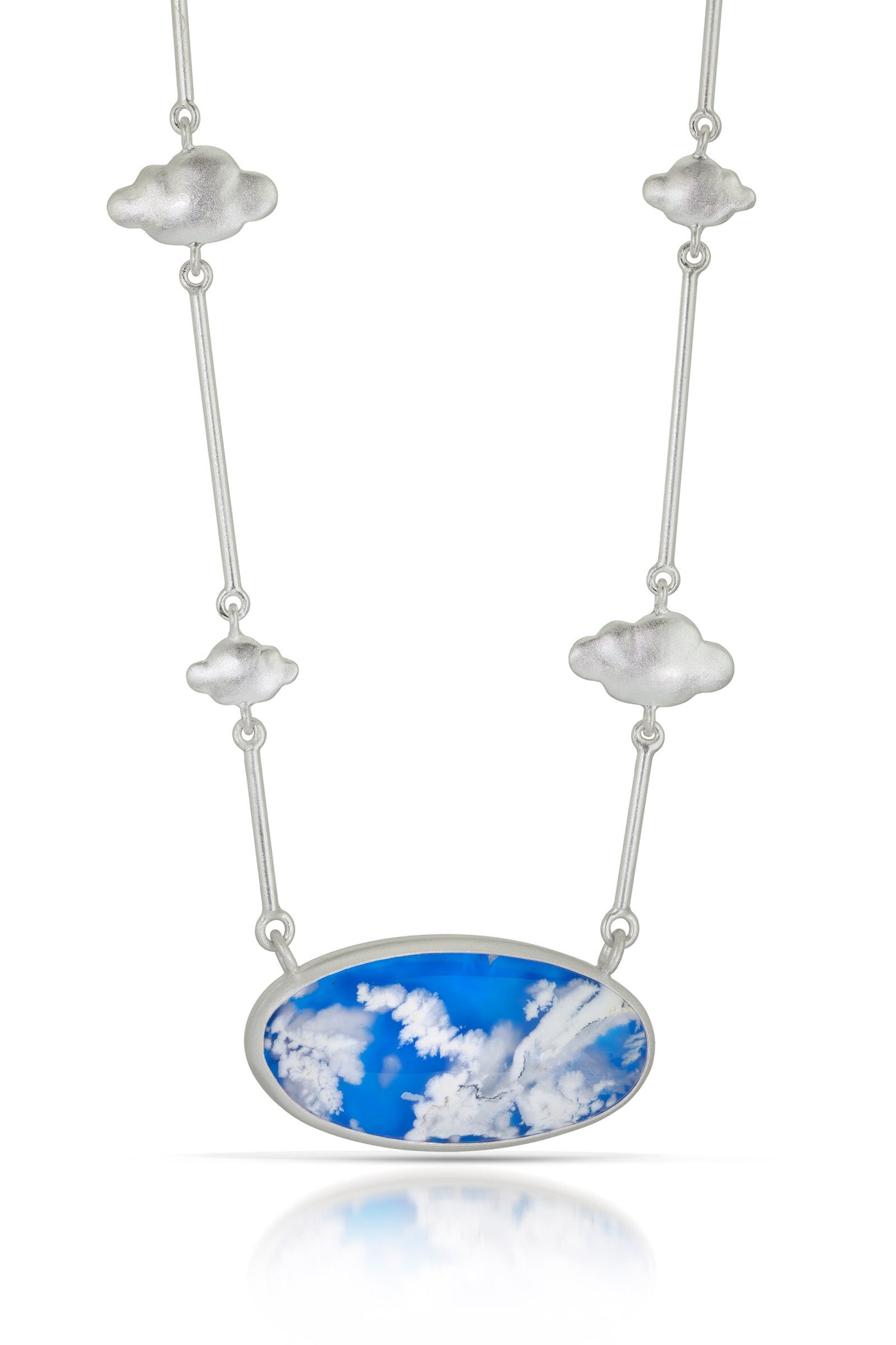 Oval Sky Plume Agate Clouds Necklace
