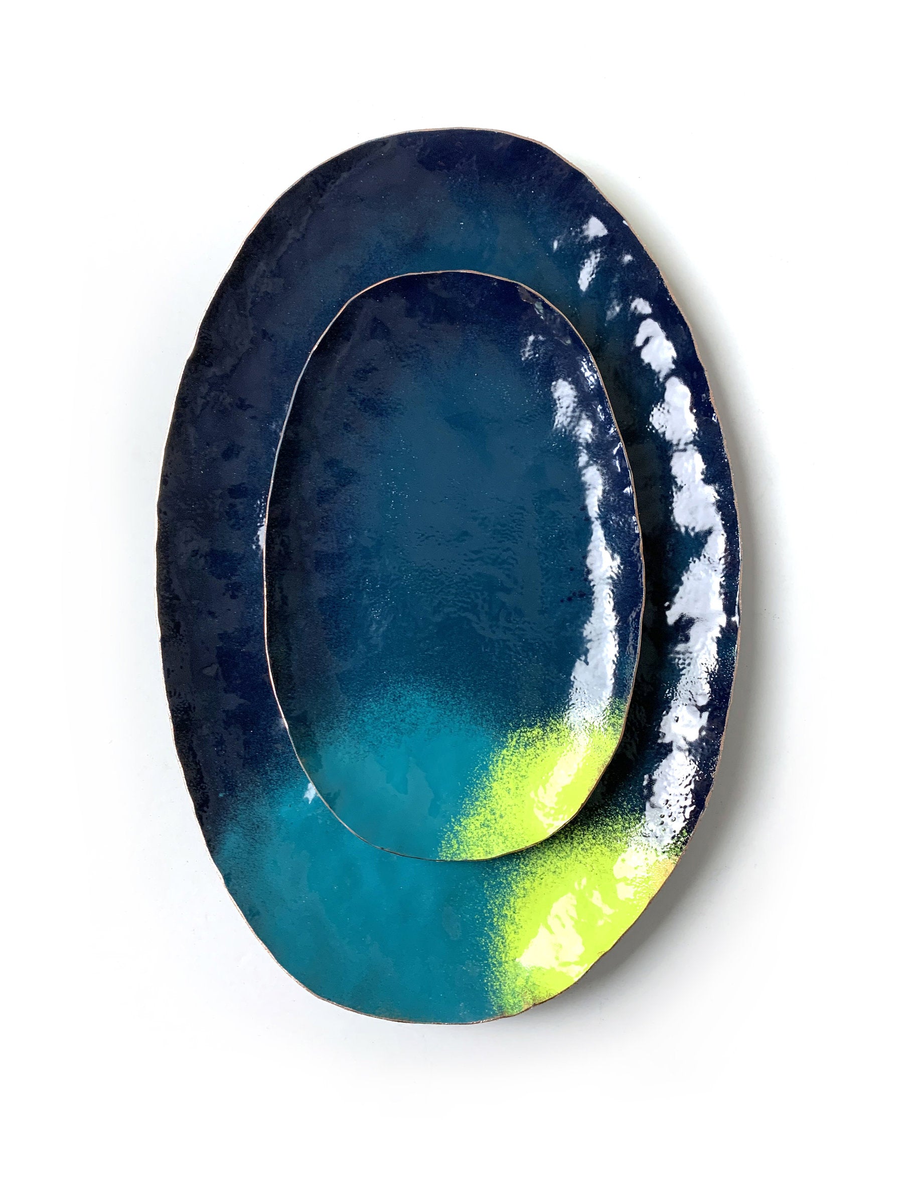Chroma Decorative Metal Trays in Dark Teal and Chartreuse