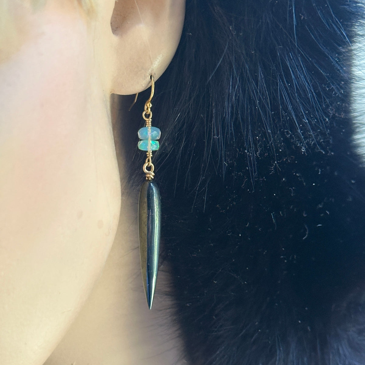 Hematite Opal Drop Earrings