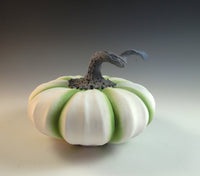 Matte White and Green Ceramic Pumpkin