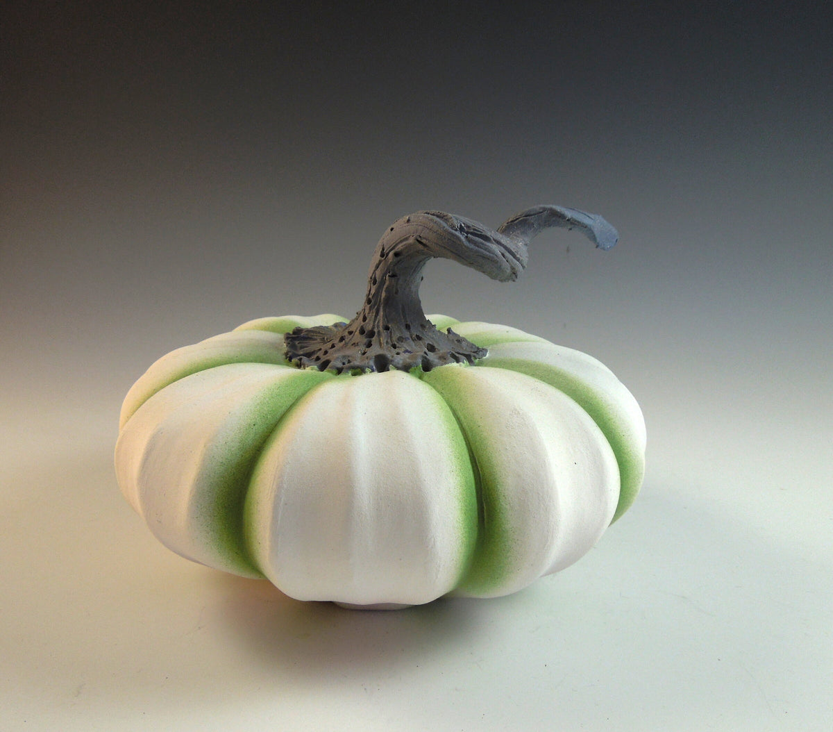 Matte White and Green Ceramic Pumpkin
