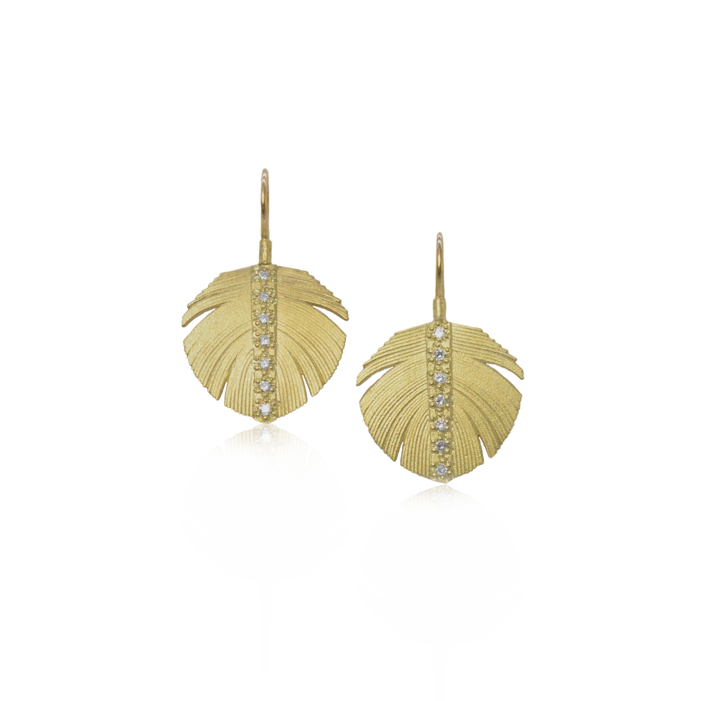 Wide Gold & Diamond Feather Earrings