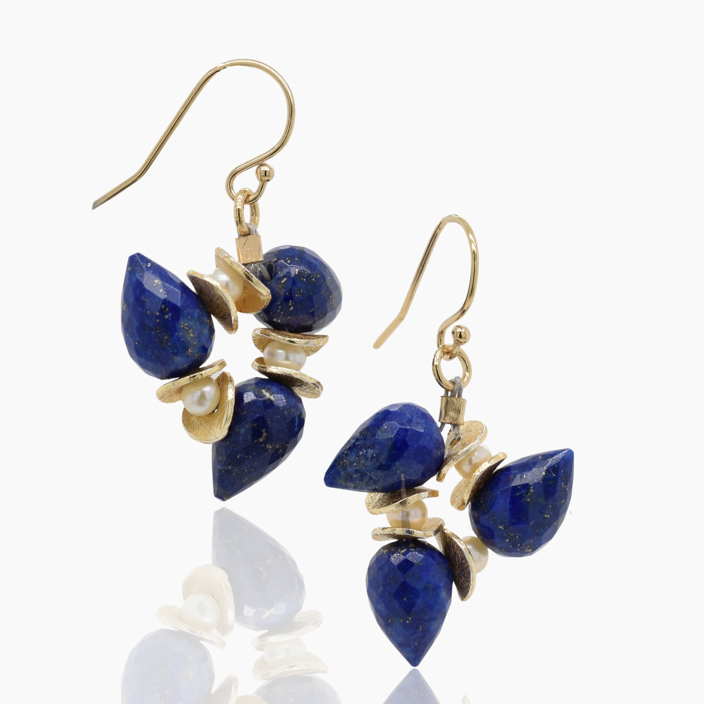 Lapis Buds & Freshwater Pearl Earrings