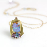 Lavender Boulder Opal & Sapphire Cluster Pendant