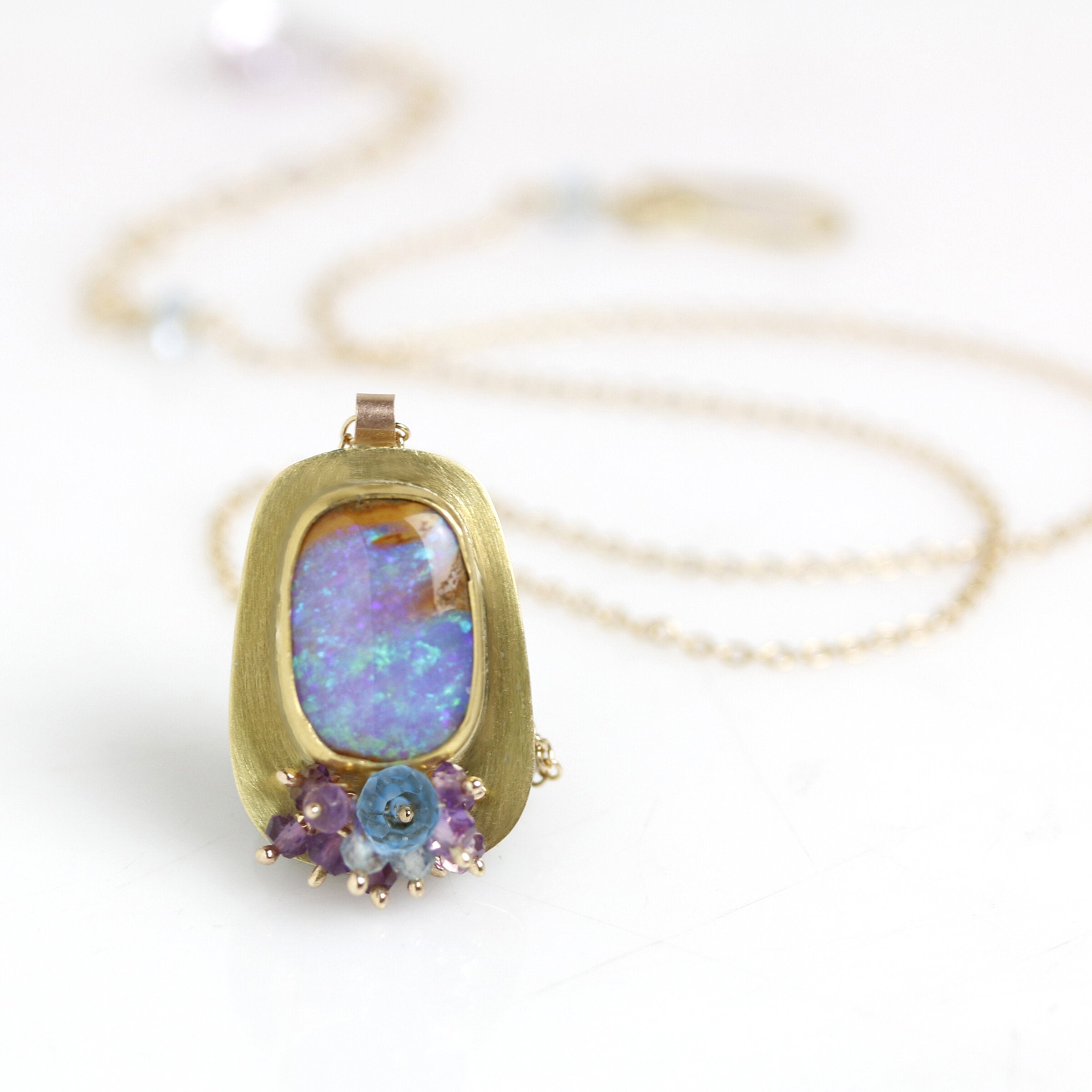 Lavender Boulder Opal & Sapphire Cluster Pendant