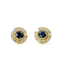 Montana Sapphire & Baguette Diamond Halo Earrings