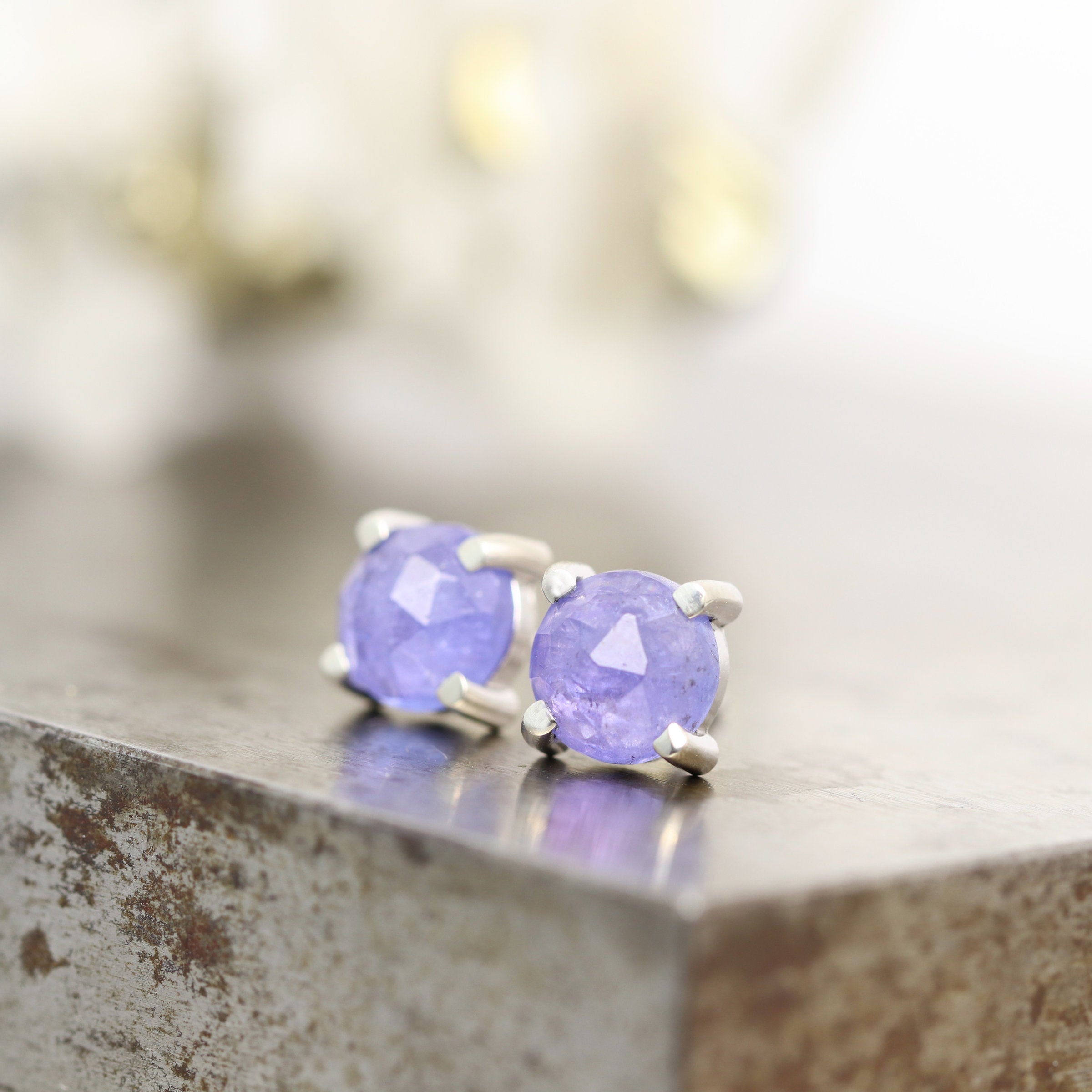Rose Cut Tanzanite Stud Earrings